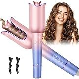 Automatic Curling Iron, Auto Hair Curler with 1" Rotating Curling Iron Barrel & 3 Temps, Anti-Scald & Anti-Tangle Hair Curler Wand, Fast Heating Auto Curler, Purple Pink