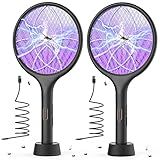 YISSVIC Electric Fly Swatter Bug Zapper Racket 4000V LED Screen Dual Modes Fly Zapper Rechargeable for Indoor Home Office Backyard Patio Camping (Black-2 Pack)