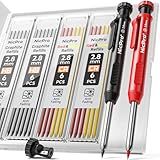 Nicpro Carpenter Pencil with Sharpener, Mechanical Pencils Set with 26 Refills, Deep Hole Marker for Construction, Heavy Duty Woodworking Tools for Architect (Black, Red) - With Case