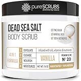 pureSCRUBS Premium Vanilla Body Scrub Set - Large 16oz Dead Sea Salt Body Scrub With Infused Essential Oils & Nutrients, Includes Wooden Spoon, Loofah & Oatmeal Exfoliating Bar Soap