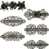 Geyoga 6 Pieces Vintage Hair Barrettes for Women Retro Flower French Pearl Crystal Rhinestones Clips Hair Pins for Women Styling Accessories(Elegant Style)