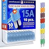 CARAX Glow Fuse – Premium Fuse Micro 2 Blade APT/ATR – 15A Kit 10 pcs – Glow When Blown LED Automotive Fuse – Smart Auto Glow Fuse Easy Identification – 10 pcs
