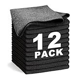 WEAWE Black Microfiber Cleaning Cloth 13"x13", Ultra Soft Absorbent Microfiber Cleaning Rags for Housekeeping Cleaning Supplies, Lint Free Reusable Cleaning Cloths for House Washable, Pack of 12