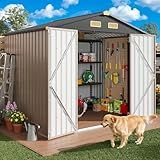 IRONCK 8x6FT Outdoor Storage Shed with Lockable Doors, 7.4x5.3FT Base Galvanized Steel Metal Garden Tool Shed with Breathable Vent for Yard Bins/Generator/Wheelbarrow Storage, Brown