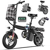 Furider Electric Bike for Adults and Teens, 560W Motor 20MPH Compact Commuter Electric Bicycles, 32 Miles Range, 48V 10Ah Battery, 3 Shock Absorbers, 14" Foldable Ebike with Basket, UL 2849 Certified