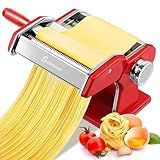 Sailnovo Pasta Maker Machine, 180 Roller Pasta Maker, 9 Adjustable Thickness Settings 2-in-1 Noodles Maker with Rollers and Cutter, Perfect for Spaghetti, Fettuccini, Lasagna or Dumpling Skin Red
