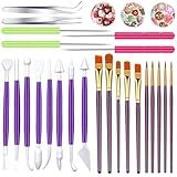 24 Pcs Cookie Decorating Tool Scraper Set Cookie Cutout Utensils Pastry Brush Fondant Needle Tools Sugar Stir Cake Scriber Needles Modeling pick Tool Kit Elbow and Straight Tweezer for Cake Fondant