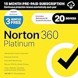 Norton 360 Platinum 2025, Antivirus software for 20 Devices with Auto-Renewal – 3 Months FREE - Includes Advanced AI Scam Protection, VPN, Dark Web Monitoring & PC Cloud Backup [Download]