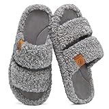 EverFoams Womens Fuzzy Open-toe Slippers Soft Comfy Memory Foam Indoor House Shoes Cool Gray,7-8 US