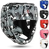 HUNTER Headguard for Professional Boxing, MMA Training Headgear, Kickboxing Head Gear, Headgear for Muay Thai, Grappling, Kickboxing, Karate, Taekwondo, Martial Arts (S/M, Gray Camo)