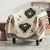 Touchat Native American Blanket Western Decor Boho Throw Blanket for Sofa, Mexican Decorative Farmhouse Blanket, Southwest Decor Woven Blankets, Aztec Throw Blankets with Tassel(Beige,50×60 inch)