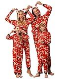 Ekouaer Christmas Onesie Matching Family Elk Antler Hooded Zipper One Piece Long Sleeve Pajamas with Pockets Reindeer Red Men L