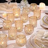 NITIME 36pcs Assorted Gold Votive Candle Holders, Tea Light Candle Holder Glass for Diwali, Gold Candle Holders for Wedding, Table Centerpiece, Brithday and Holiday Decorations