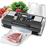 95KPa Vacuum Sealer Machine- Fully Automatic Commercial Food Sealer with 10-in-1 System, Double Heat Seal, Easy-Lock Handle & Built-in Cutter, Includes 1 Roll + 15 Bags (Black Silver)