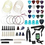NERECNDENS 66PCS Guitar Accessories Kit, Acoustic Changing Tool, Including Guitar Acoustic Strings, Picks, Capo, String Winder&Cutter, Tuner, Bones, for Players and Beginners