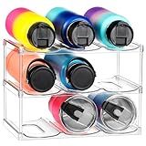 LARGER Compartment - Stackable Water Bottle Organizer Holder - for Stanley & Others' Large Tumbler - Clear Wine Rack, Cup Bottle Holder for Cabinet Home Countertop Fridge Pantry Shelf, 3 Tier Hold 9