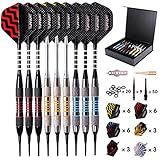 Turnart Darts Plastic Tip - Professional Soft Tip Darts Set for Electronic Dartboard 9 Pcs 18 Grams with 50 Extra Tips 9 Shafts 27 Flights Tool Kit Flight Protectors and Gift Darts Case (Tungsten)