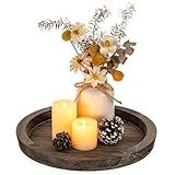 Hanobe Wooden Tray for Coffee Table: Candle Holder Plate Round Decorative Serving Tray - Vintage Table Centerpiece Rustic Farmhouse Home Decor