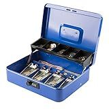 KYODOLED Large Cash Box with Combination Lock,Money Box with Cash Tray, Lock Safe Box with Key,Money Saving Organizer,11.81Lx 9.45Wx 3.54H Inches,Blue XL Large