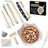 7PCS Pizza Oven Accessories Kit – Premium Pizza Making Tools Set for Home & Outdoor Ovens – Includes Pizza Peel, Oven Brush, Bubble Popper Turner, Rocker Cutter, Dough Roller & Scraper