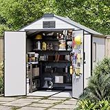 DNYKER 8 x 6 FT Resin Outdoor Storage Shed, All-Weather Plastic Garden Shed with Floor, Lockable Doors & Windows, Plastic Tool Shed for Poolside, Backyard, Patio