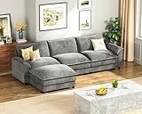 Homall 119" Modular Sectional Sofa, L Shaped Sofa Couch with Reversible Ottoman, DIY Combination Chenille Deep 3-Seat Cloud Couch for Living Room, Apartment (Light Grey, L Shaped Sofa)