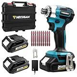 HECUSAM Impact Driver Kit,21V Max Torque 3095 In-lbs(350 N.m) Cordless Impact Driver Set with Two 2.0 Ah Battery, 1/4" Hex Chuck Power Impact Drill, 0-4000 RPM Variable Speed,10Pcs Bits,Toolboxes