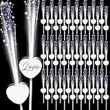 Tujoe 50 Pcs LED Wedding Sparklers Glow Sticks Heart Shape Long Fiber Optic Wands with 3 Light Modes for Send Off Reception Valentine Proposal Carnival Birthday Party Supplies Dance Floor Prop (White)