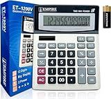 Empire Desk Calculator with Large Key Buttons, 12-Digit Large Eye-Angled Display, Solar & Battery Powered - Basic Calculator for Students, Home and Office Use (Battery Included)