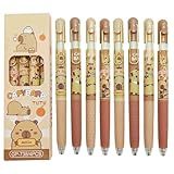 YHSMFCL 8 Pcs Cute Capybara Gel Pens Retractable Cartoon Animal Pens 0.5 mm Black Ink Novelty Kawaii Japanese Stationery for Office School Students Supplies