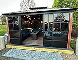 PURPLE LEAF 12' X 14' Patio Hardtop Gazebo Double Top Outdoor Screen House Aluminum Solarium Backyard Sun Room with Detachable Windows