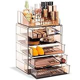 Sorbus Acrylic Makeup Organizer Set, 6-Drawer Vanity & Countertop Cosmetic Storage with Small & Wide Compartments, Bronze Glow Makeup Storage for Brushes, Jewelry – Holiday Gift for Women & Teens