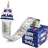 Meiidoshine Birthday Money Box for Cash Gift Pull, Surprise Gift Boxes for Money, Money Holder Box with Pull Out Happy Birthday Card and 50Pcs Transparent Bags, Money Gift Ideas for Kids and Adults