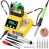 Soldering Station, 100W Digital Display Soldering Iron Station Kit with 2 Helping Hands, 356°F - 896°F, Auto Sleep, °C/°F Conversion, Solder Wire, Tips, Stand, Pump, Tweezers, Tip Cleaner, Yellow