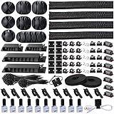 DRIVUU 311Pcs Cable Management Organizer Kit 4 Cable Sleeve Split,53Cable Clips 12Cord Clips Holder,22 Cable Ties, 20 Adhesive Wall Cable Tie, 200Fasten Cable Ties for TV Office Home Electronics