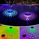 FirstE Solar Floating Pool Lights, RGB Color Changing Pool Floating Light, IP68 Waterproof LED Solar Pool Lights That Float, Hangable Auto ON Off for Above In Ground Pools Wedding Party Decoration (2)