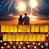 Will You Be My Girlfriend Light Up Letters Luminary Bags, Banner, Romantic Decoration Kit with 30PC Bright LED Candles and 2000PC Fake Rose Petals