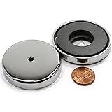 CMS MAGNETICS - 3-Pack RB80 C8 Ceramic Ferrite Round Base Magnet with Anti-Corrosion Chrome Plated Steel Cup and 100 LB Pull Force - Cup Diameter: 81.3mm, Center Hole: 7mm, Thickness: 10.7mm
