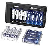 XTAR Rechargeable AA AAA Batteries with LC8 Charger - 8AA 4150mWh + 8AAA 1620mWh Lithium Batteries for Xbox Controllers, Wireless Mouse, Flashlights, Long-Lasting Power