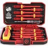 1000V Insulated Electrician Screwdriver Set - 13-Piece Professional Electrical Screwdriver Set Insulation Handle CRV Steel Magnetic Phillips Slotted Pozi Torx Tips VDE & GS Certified