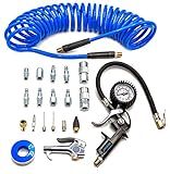 YOTOO Heavy Duty Air Compressor Accessories Kit 20 Pieces with 1/4 inch x 25 feet Polyurethane Air Compressor Hose, 100 PSI Tire Inflator Gauge, Air Blow Gun and Air Hose Fittings