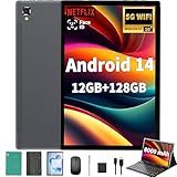 Android 14 Tablet with Keyboard - 10 inch Tablet, 12GB RAM, 128GB ROM (1TB Expand), 5G/2.4G WiFi, 8000mAh, BT 5.0, GMS Certified, with Mouse, Case, Stylus, Support Split screen, Face ID(Green Case)