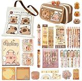 DHUENIOPE Capybara Gifts with Capybara Themed Tote Bag and Stationery Set Pencil Case Sticky Notes Ballpoint Pens Spiral Notebooks Sharpener, Highlighters, Ruler, Eraser for Rewards Birthdays Gift