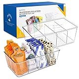 Batoto Pantry Organization and Storage Bins, Refrigerator Organizer Bins – Clear, Kitchen Organization and Storage with Dividers (2 Pack)