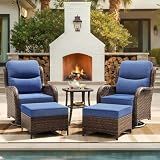 HILLGA 5-Piece Luxury Patio Furniture Set with 6" Thick Cushions, Weather-Resistant Wicker High Back Swivel Rocker Chairs, Senior-Friendly Conversation Set for Small Porch, Deck and Sunroom, Blue(V2)