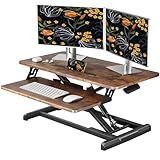 JOY worker Standing Desk Converter, 32" Wide Height Adjustable Sit Stand Up Desk Riser with Keyboard Tray, Desktop Workstation Riser for Home Office Computer Laptop, Particle Board, Rustic