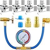 7 Pack Refrigerator AC Freon Recharge Hose with AC Retrofit Valve,Gauge Kit, with BPV31 Bullet Piercing Tap Valve, R134A Self Sealing Adapter for Refrigerant and Car AC System Recharge Repair Tools