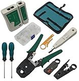 9-in-1 Network Toolkit with RJ45 Ethernet Crimping Tool, Punch Down Tool, Networking Cable Tester, RJ45 Connectors, and Wire Strippers with Carrying Case - EX ELECTRONIX EXPRESS