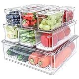 Pomeat 10 Pack Fridge Organizer, Stackable Refrigerator Bins with Lids, BPA-Free Produce Fruit Storage Containers for Fridge, Clear for Food, Drinks, Vegetable