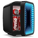 BEICHEN Mini Fridge, 4L/6 Can Small fridge with Dimmable Gaming Light for Bedroom,Office,Gaming room and Car,AC/DC Portable Thermoelectric Cooler & Warmer for Food, Drinks, Skincare,Black